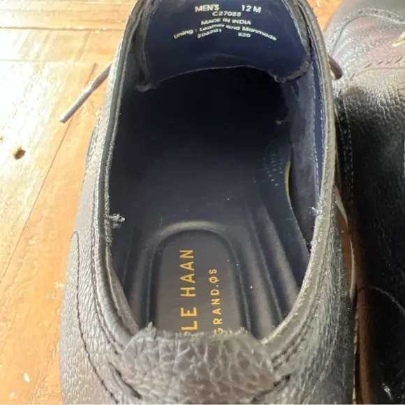 COLE HAAN Pebbled Black Leather C27088 Grand 0s Wingtip Loafer Shoes, Mens 12