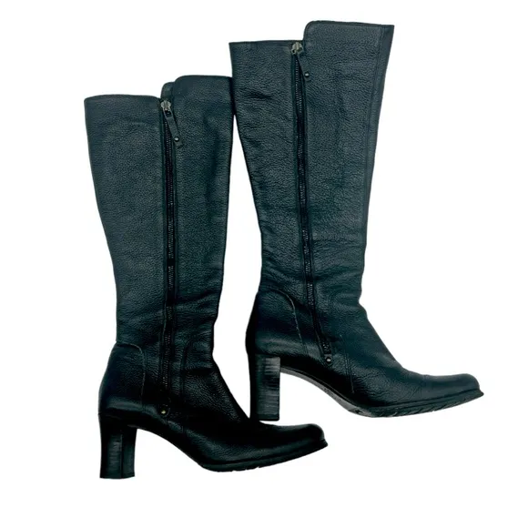 Cole Haan   Vibram Women's Double Sided Zip Black Knee High Heeled Boots 8B