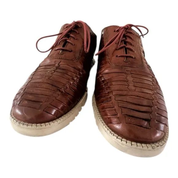 Cole Haan Zero Grand Huarache Oxford Mens Size 9 M Brown Leather Woven