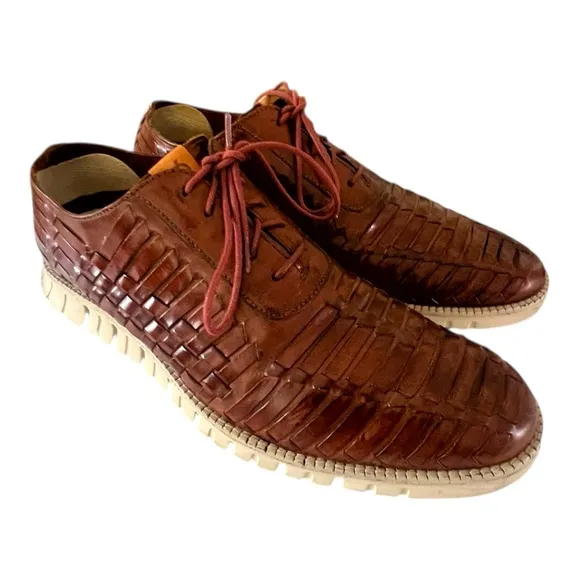 Cole Haan Zero Grand Huarache Oxford Mens Size 9 M Brown Leather Woven