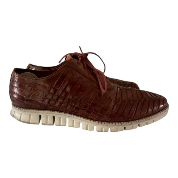Cole Haan Zero Grand Huarache Oxford Mens Size 9 M Brown Leather Woven