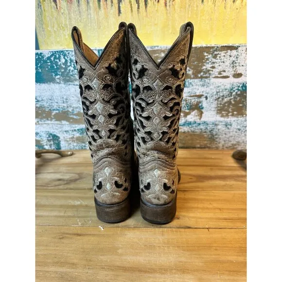 Corral Western Boots Girls Glitter Inlay Embroidery Bronze T0042 Size 1