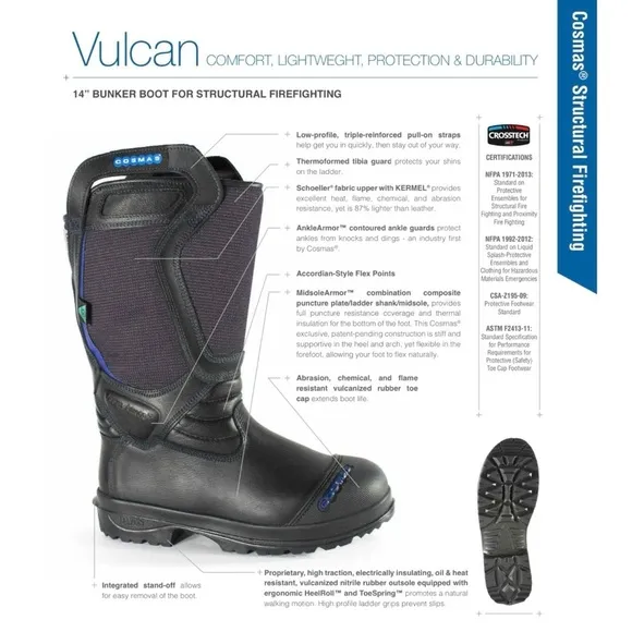 Cosmas Vulcan 14” Leather/Kermel Structural Bunker Boot Women’s Size 7.5 New NWT