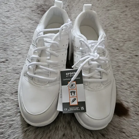 Crocs On The Clock Men's Sneaker Slip Resistant Work Shoes White NEW