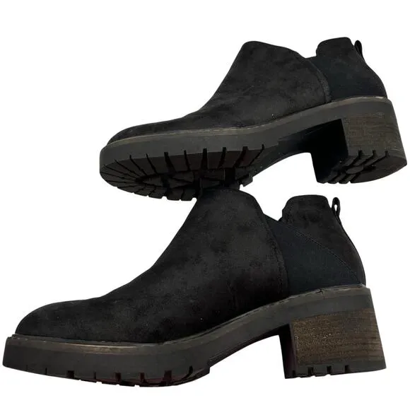Crown Vintage Chelsea Size 11 Chunky Heel Ankle Boots Booties Black Slip On
