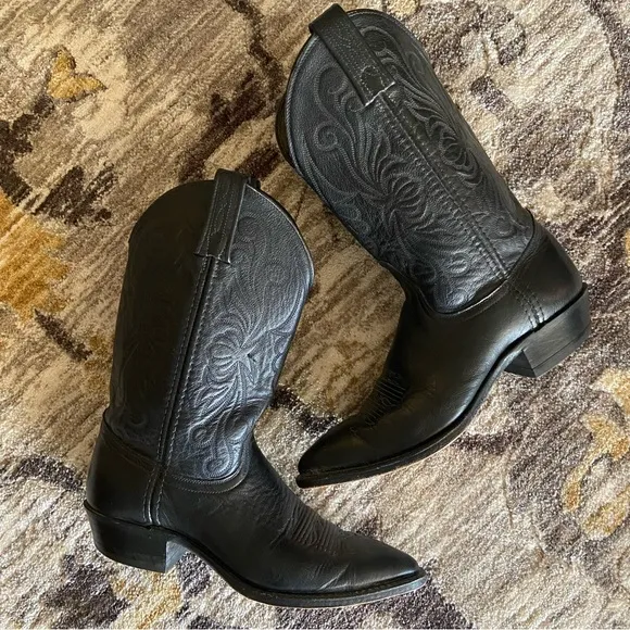 DAN POST Black Leather Cowboy Boots (Size 7 - 7.5)
