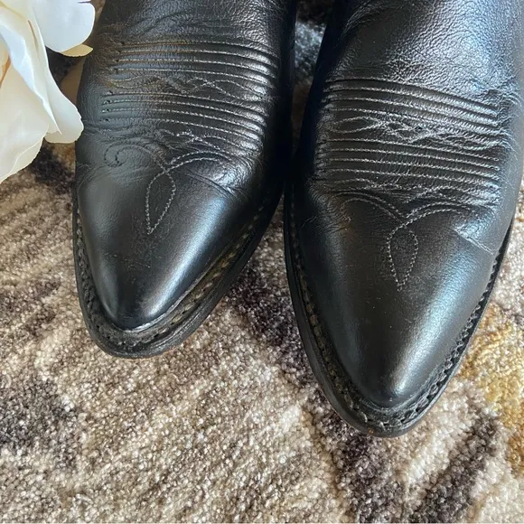 DAN POST Black Leather Cowboy Boots (Size 7 - 7.5)