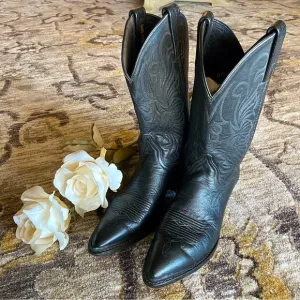 DAN POST Black Leather Cowboy Boots (Size 7 - 7.5)