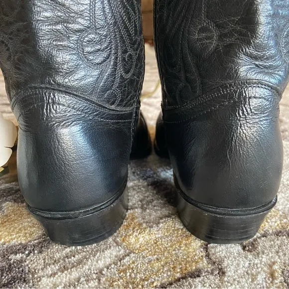 DAN POST Black Leather Cowboy Boots (Size 7 - 7.5)