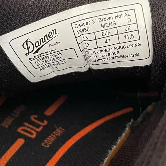 Danner Caliper 3” brown aluminum toe work boots men’s shoe size 12