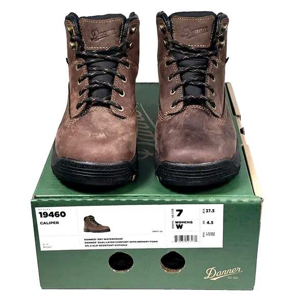 Danner Womens Size 7 W Caliper 5&quot; Brown Leather Waterproof Work Boots 19460