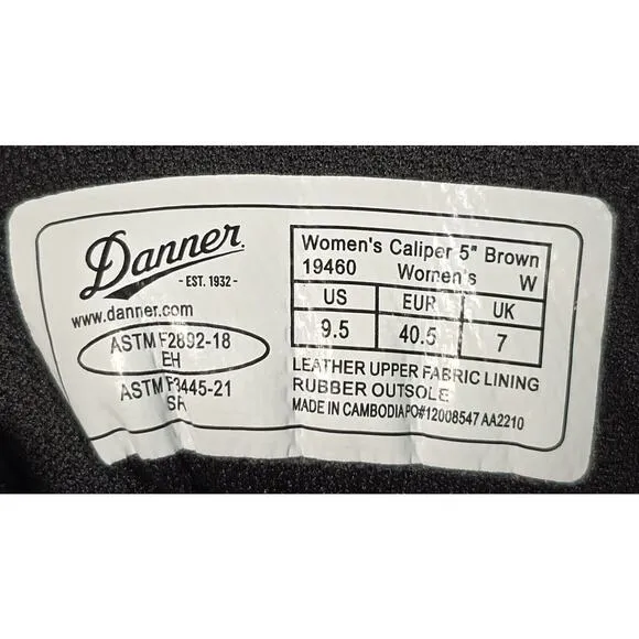 Danner Womens Size 9.5W Caliper 5&quot; Brown Leather Waterproof Work Boot 19460 USA