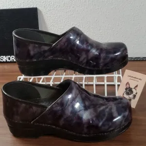 Dansko Professional Blue Marbled Patent Leather Nurses Doctor Fun Clogs Shoes 41