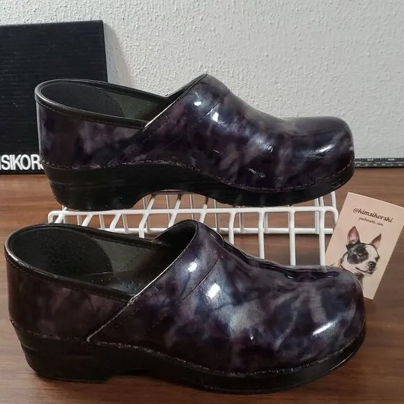 Dansko Professional Blue Marbled Patent Leather Nurses Doctor Fun Clogs Shoes 41