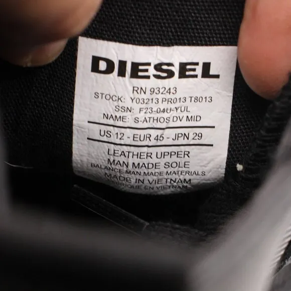 Diesel S-ATHOS DV Mid Men's Size 12 Black Sneakers Zip Lace Up Shoes RN93243