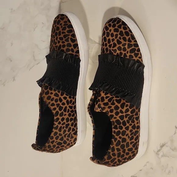 Donald Pliner Leopard Print Hairy Calf Brown Black Slip-On Flats Shoes Size 8.5M