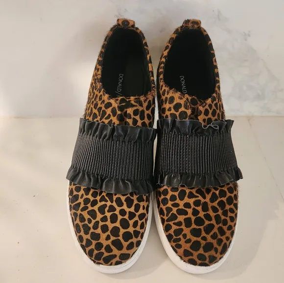Donald Pliner Leopard Print Hairy Calf Brown Black Slip-On Flats Shoes Size 8.5M