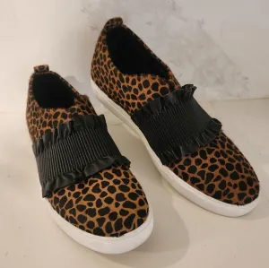 Donald Pliner Leopard Print Hairy Calf Brown Black Slip-On Flats Shoes Size 8.5M