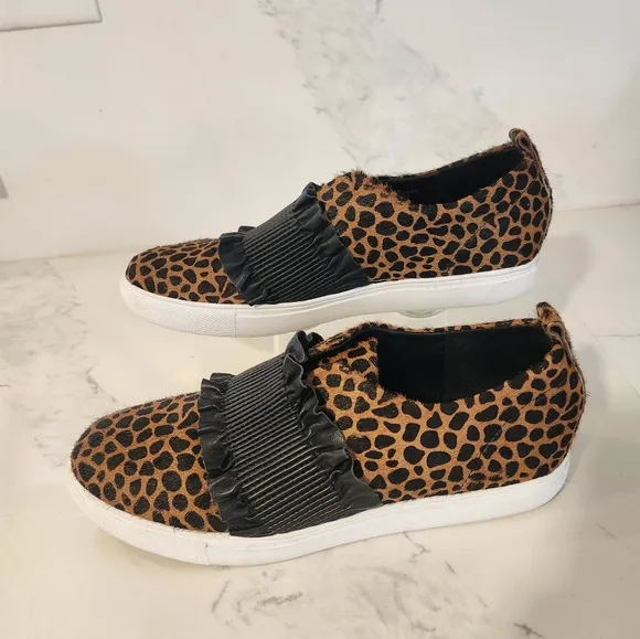 Donald Pliner Leopard Print Hairy Calf Brown Black Slip-On Flats Shoes Size 8.5M