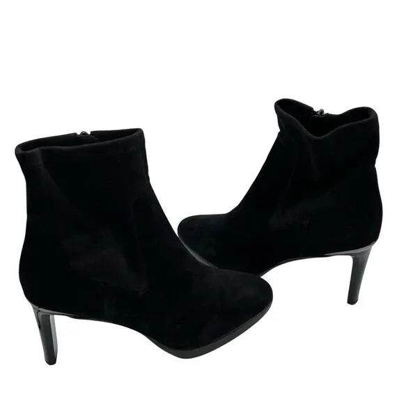 Donald Pliner Size 9 Italia Suede Boots Bootie Black 3&quot; Stiletto Heel Zip Ankle