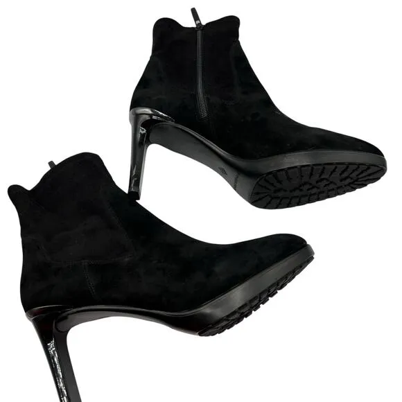 Donald Pliner Size 9 Italia Suede Boots Bootie Black 3&quot; Stiletto Heel Zip Ankle