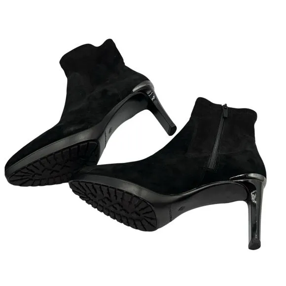 Donald Pliner Size 9 Italia Suede Boots Bootie Black 3&quot; Stiletto Heel Zip Ankle