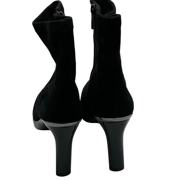 Donald Pliner Size 9 Italia Suede Boots Bootie Black 3&quot; Stiletto Heel Zip Ankle