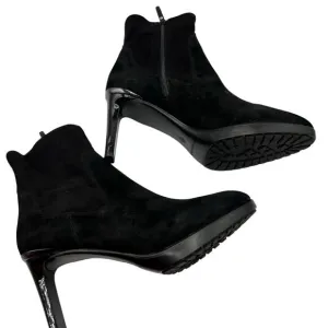 Donald Pliner Size 9 Italia Suede Boots Bootie Black 3&quot; Stiletto Heel Zip Ankle