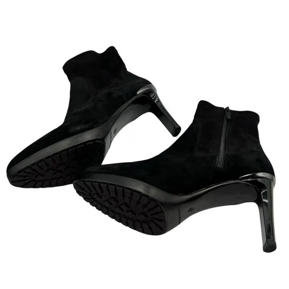 Donald Pliner Size 9 Italia Suede Boots Bootie Black 3&quot; Stiletto Heel Zip Ankle