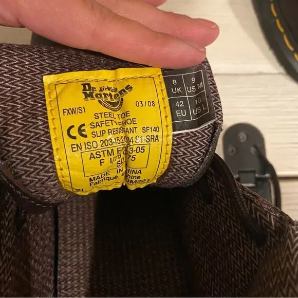 Dr Martens Brown Industrial Steel Toe Safety Boots Size U.S. M 9 / W 10 EUC