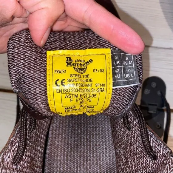 Dr Martens Brown Industrial Steel Toe Safety Boots Size U.S. M 9 / W 10 EUC