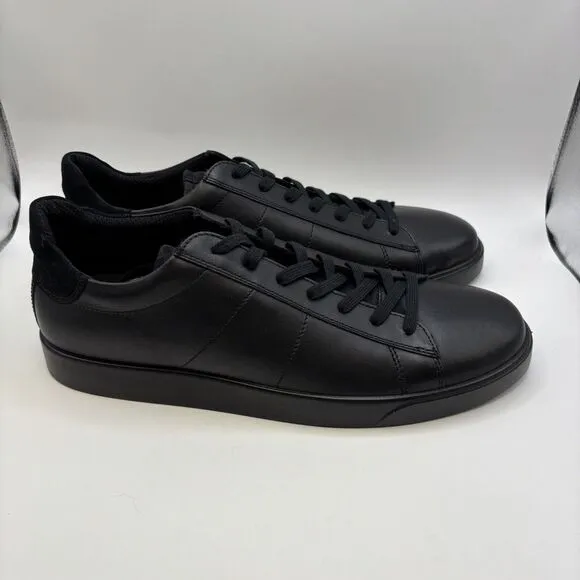 ECCO Men's Street Lite Retro Sneaker Black Leather Shoes EU 47 Size 13 - 13.5 US