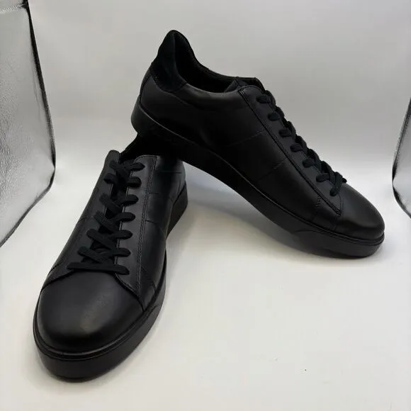 ECCO Men's Street Lite Retro Sneaker Black Leather Shoes EU 47 Size 13 - 13.5 US