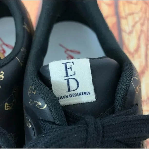ED Ellen DeGeneres Womens Shoes Leather Chaboss Animal Sneaker Black Gold Sz 12
