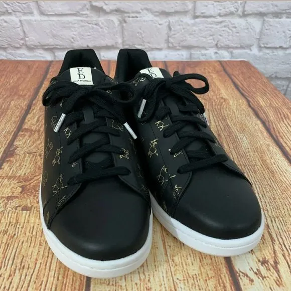ED Ellen DeGeneres Womens Shoes Leather Chaboss Animal Sneaker Black Gold Sz 12