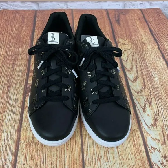 ED Ellen DeGeneres Womens Shoes Leather Chaboss Animal Sneaker Black Gold Sz 12