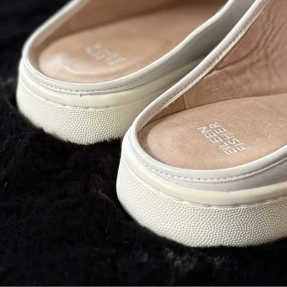 EILEEN FISHER 11 11.5 News Washed Leather Sneaker Mules in White / Light Grey