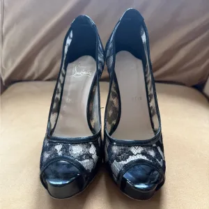 Elegant Black Lace Peep-Toe Heels