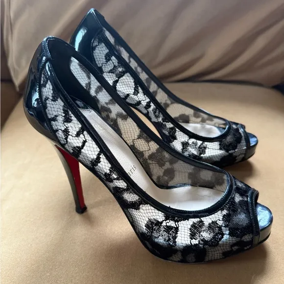 Elegant Black Lace Peep-Toe Heels