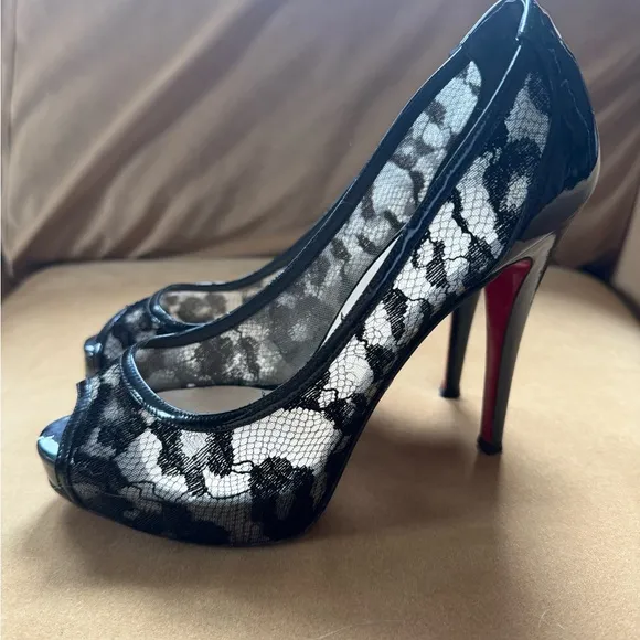 Elegant Black Lace Peep-Toe Heels