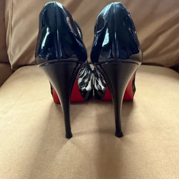 Elegant Black Lace Peep-Toe Heels