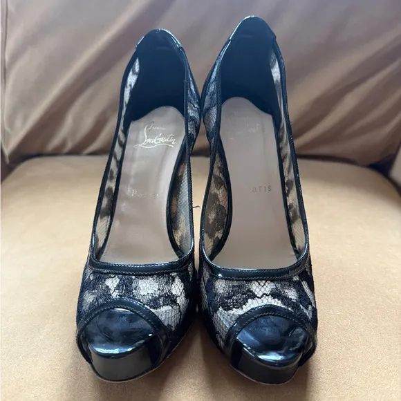 Elegant Black Lace Peep-Toe Heels
