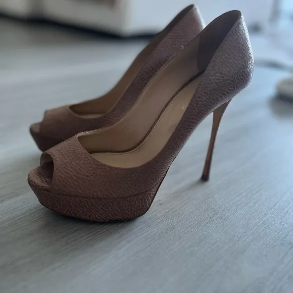 Elegant Brown Peep-Toe Stilettos
