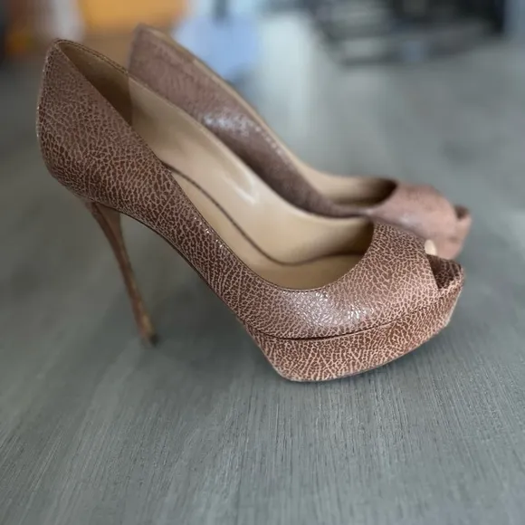Elegant Brown Peep-Toe Stilettos