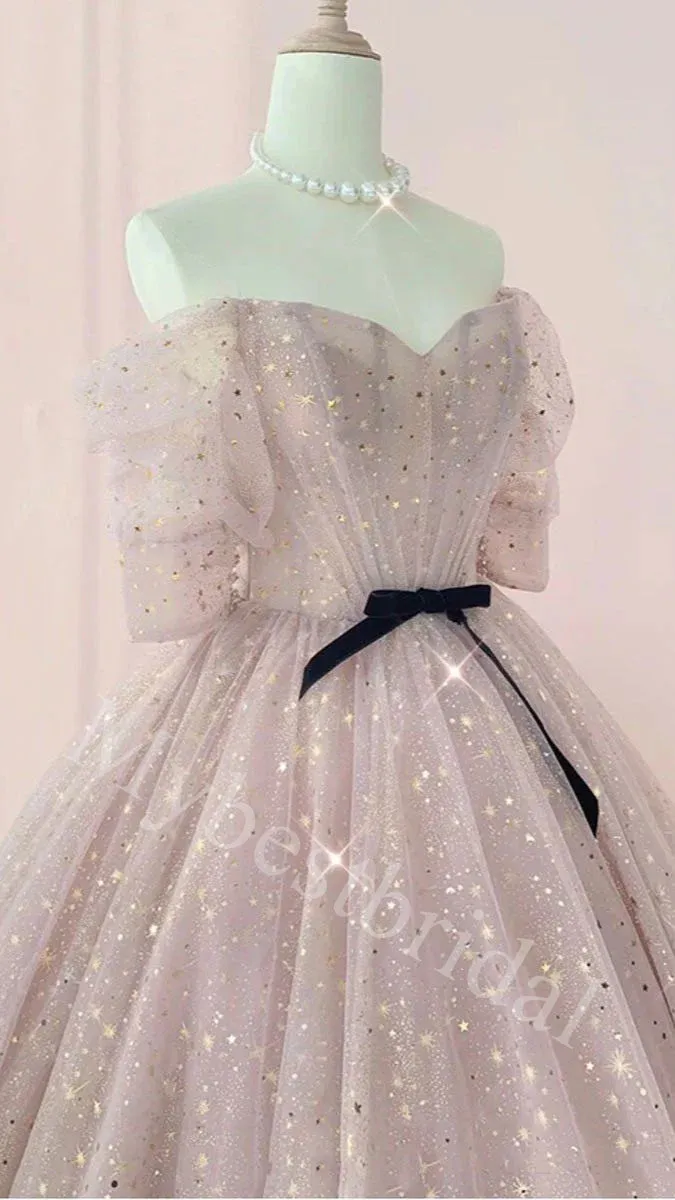 Elegant Off shoulder Sweetheart A-line Long Prom Dress,PDS1078
