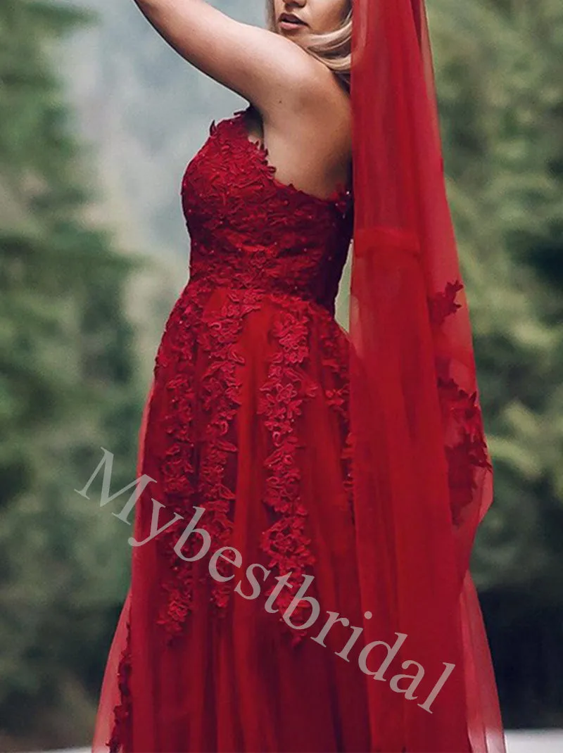 Elegant Spaghetti straps V-neck A-line Prom Dresses,PDS0930