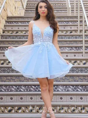 Elegant V-neck Sleeveless A-line Short Mini Homecoming Dress,  HDS0142