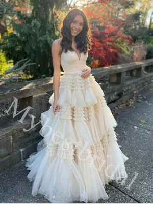 Elegant V-neck  Sleeveless Simple A-line Long Prom Dress,PDS1045