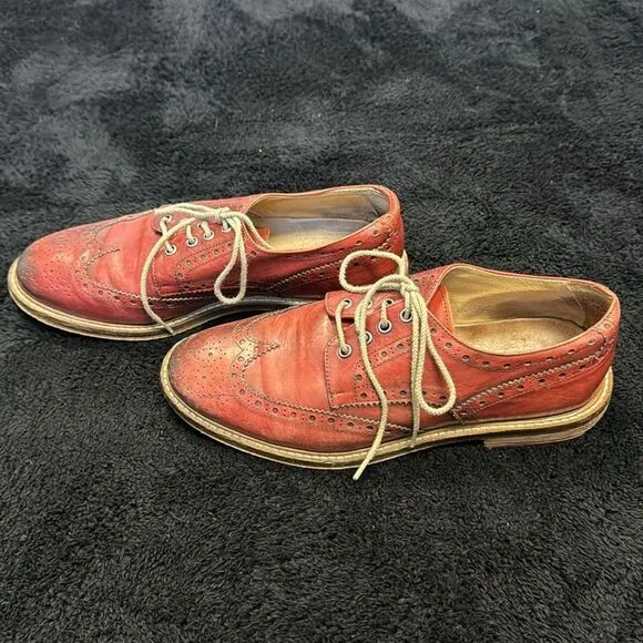 Exton Men's Red Brogue Italian Leather Shoes Size 9 EU 42