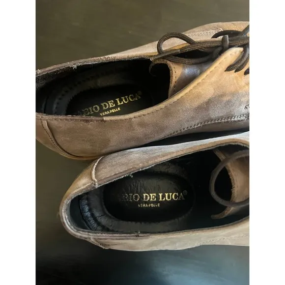 Fabio De Luca Leather Distressed Toe Lace Up Shoes Mens Size 9.5